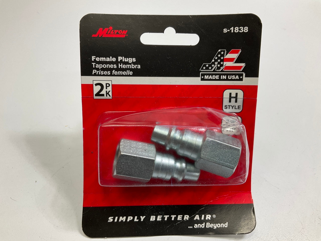 Milton S1838 H Style Plugs 3/8'' Female NPT Steel Quick Release Plugs, Two Pack