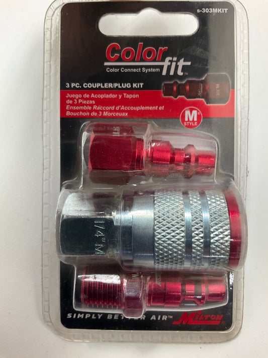 Milton S303MKIT ColorFit Coupler & Plug Kit - (M-Style, Red) - 1/4'' NPT, 3-Piece