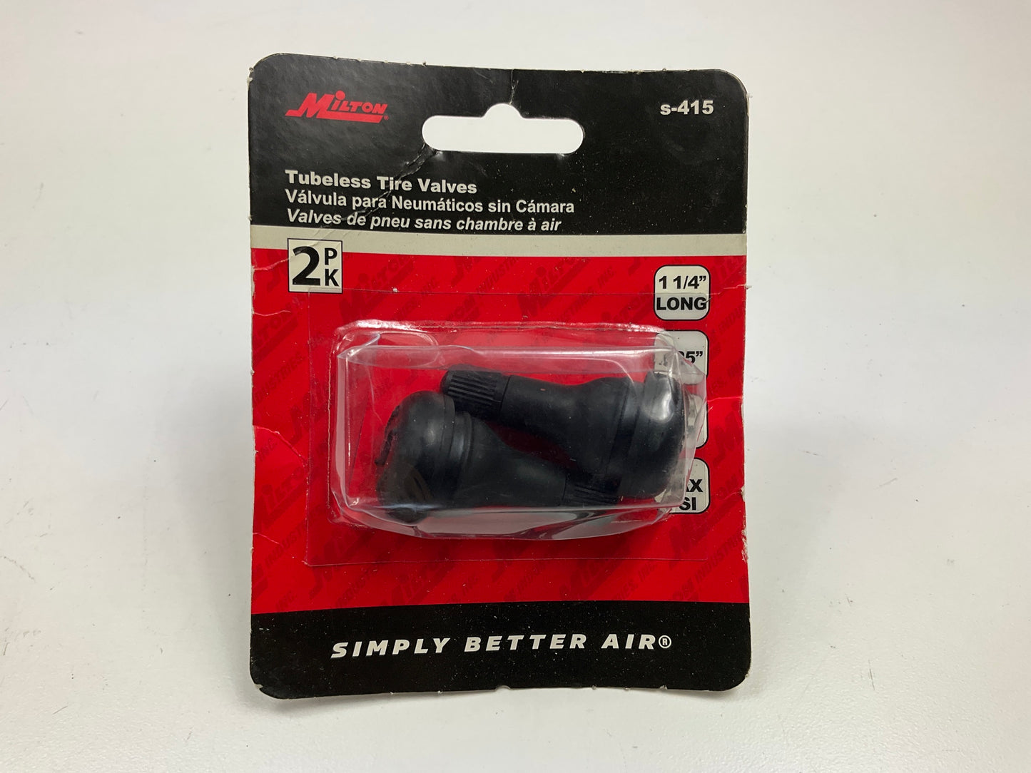 Milton S415 Tubeless Tire Valves, 1-1/4'' Length, .625'' Hole Diameter - Pack Of 2