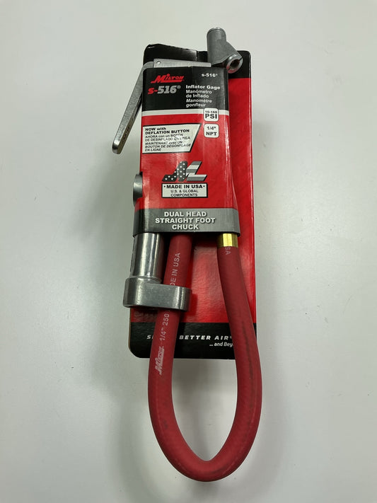 Milton S516 Tire Inflator Gauge With Dual Head Straight Foot Air Chuck 15'