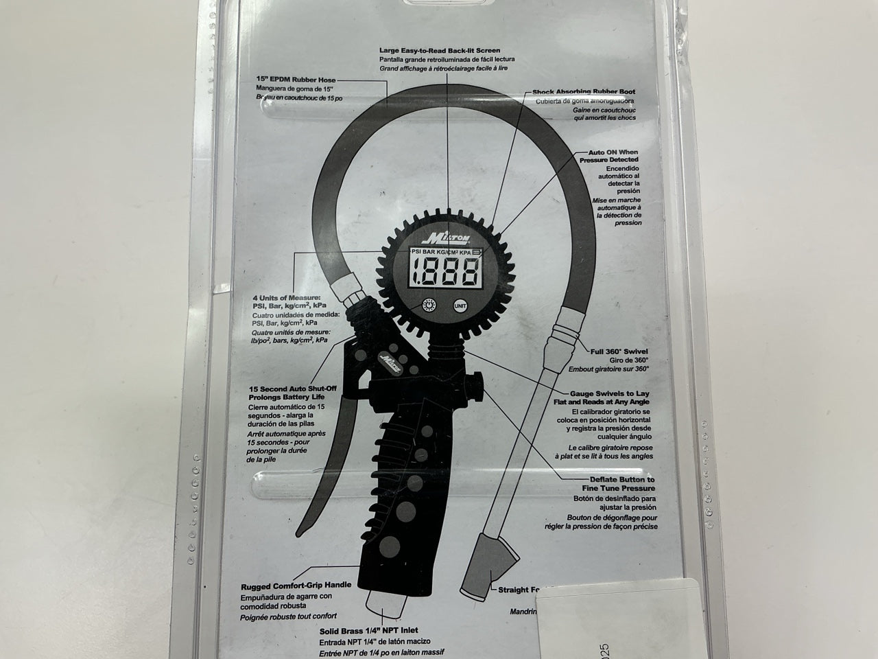 Milton S577D Pro Digital Pistol Grip Tire Inflator Gauge Straight Foot Chuck