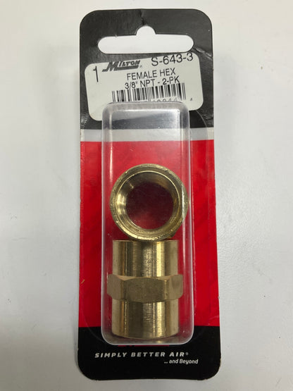 Milton S-643-3 3/8 FEMALE NPT 3/8'' FNPT Hex Coupling Hose Fitting - Pack Of 2