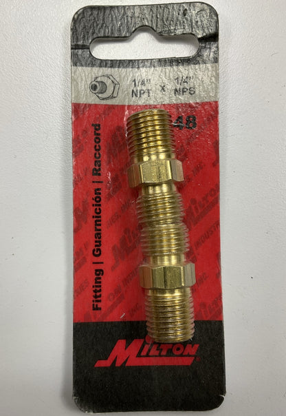 Milton Industries S-648 1/4'' MNPT X 1/4'' NPS Hex Nipple Hose Fitting, 2 / Pack