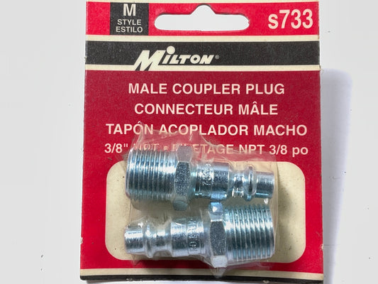 2 / PACK - Milton S-733 M-Style 3/8'' Male NPT Coupler Plugs