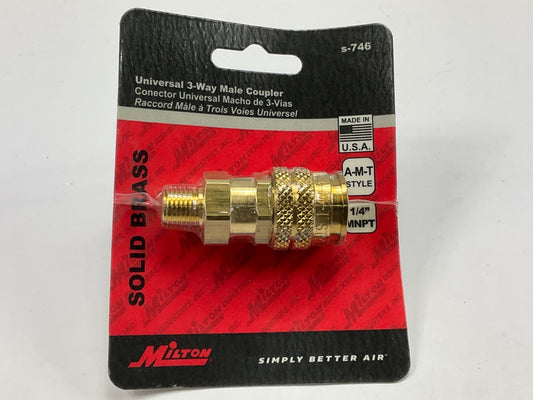 Milton S-746 Universal 3-Way Male Air Line Hose Coupler, 1/4'' MNPT A-M-T Style