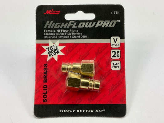 Milton S-761 V Style Plugs 1/4'' Female NPT BRASS High Flow, 2 / PACK