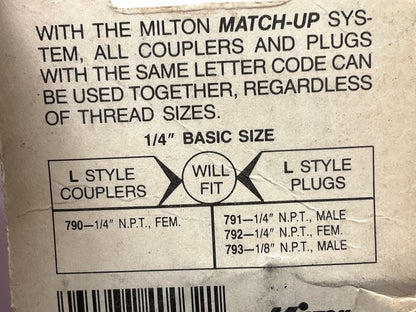 Milton S791 1/4'' L-Style Male Coupler Plugs, 2 / Pack