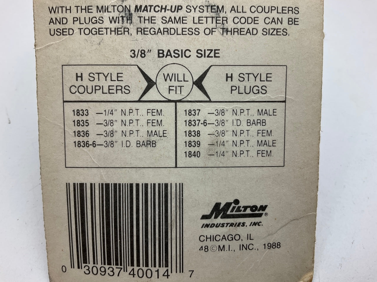 Milton S1839 Compression Coupler Plugs, H-Style, 1/4'' Male NPT - 2 / Pack