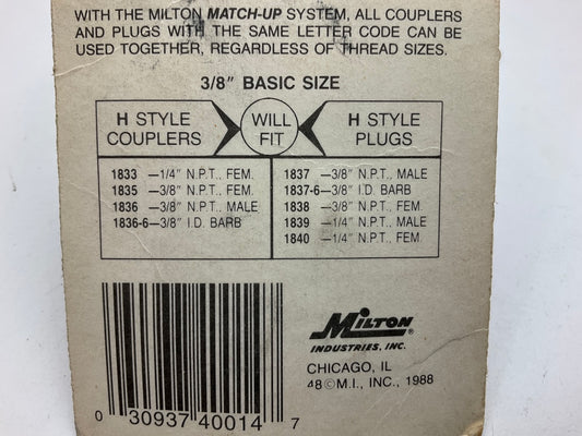 Milton S1839 Compression Coupler Plugs, H-Style, 1/4'' Male NPT - 2 / Pack
