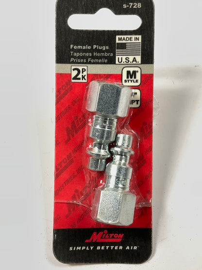 Milton S728 1/4'' M-Style Female Plugs,  2/Pack, Made In USA