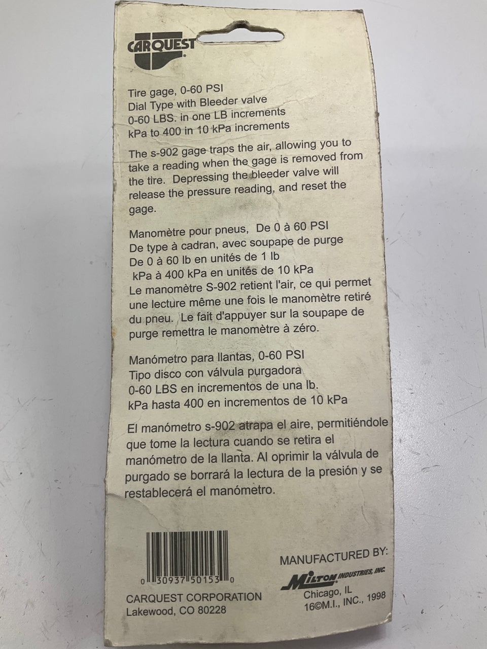 Carquest - Made By Milton S902 Tire Air Pressure Gauge