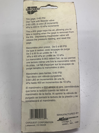 Carquest - Made By Milton S902 Tire Air Pressure Gauge