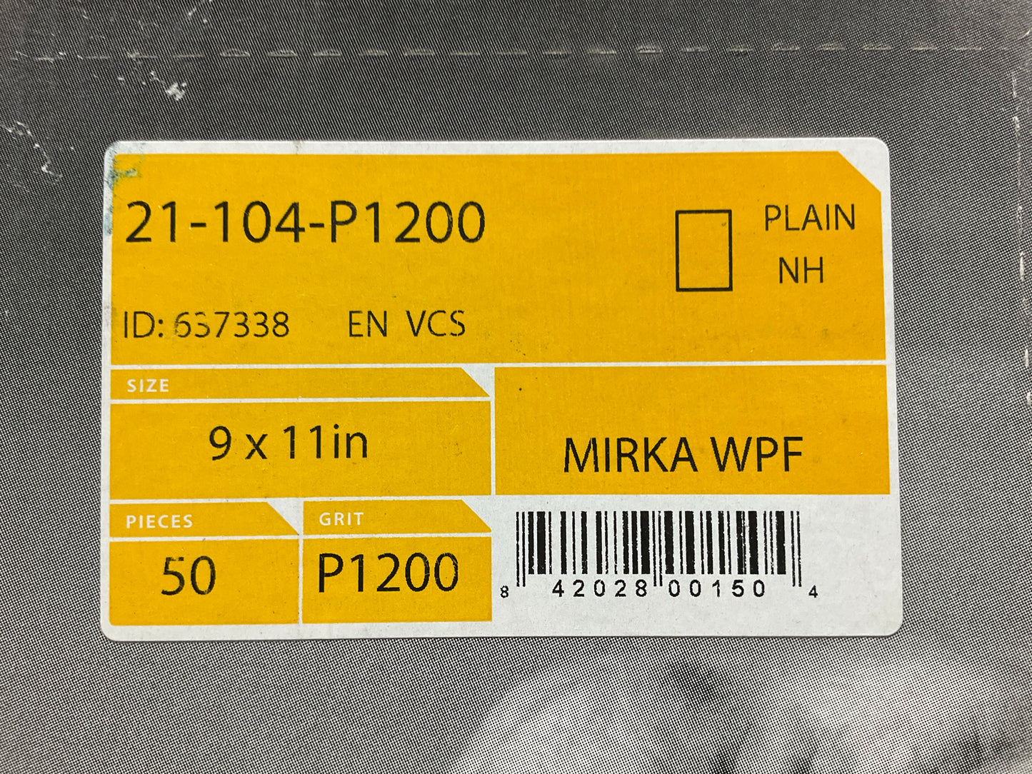 Mirka 21-104-P1200 9''x11'' 1200 Grit P1200 Waterproof Sandpaper Sheets, 50 / Box