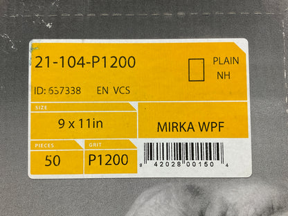 Mirka 21-104-P1200 9''x11'' 1200 Grit P1200 Waterproof Sandpaper Sheets, 50 / Box