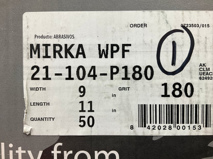 Mirka 21-104-P180 Waterproof 9''x11'' 180 Grit Sandpaper Sheets, 50 Sheets Total