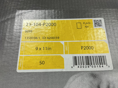 Mirka 21-104-P2000 Waterproof 9''x11'' Sandpaper Sheets 2000 Grit (50 Sheets)
