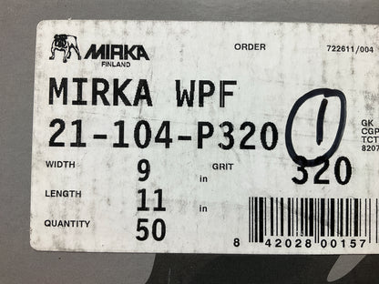 Mirka 21-104-P320 Waterproof Sandpaper Sheets 9''x11'', 320 Grit,  50/Sleeve