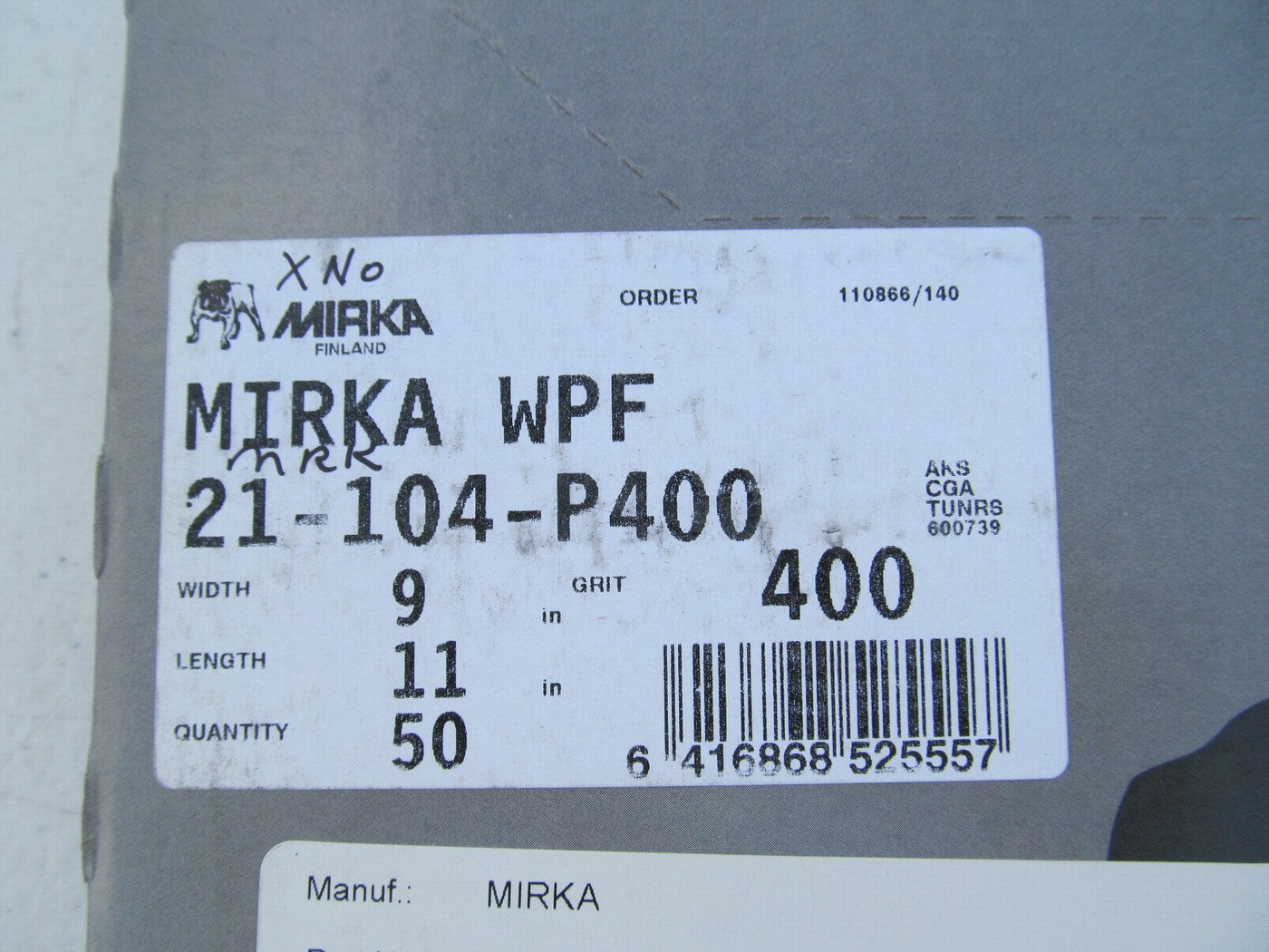 Mirka 21-104-P400 Waterproof Sandpaper Sheets 9'' X 11'', 400 Grit, 50 / Pack