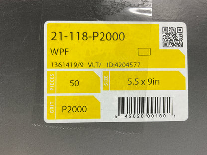 Mirka 21-118-P2000 Waterproof Sandpaper Sheets 5.5''x9'' 2000 Grit, 50/Sleeve