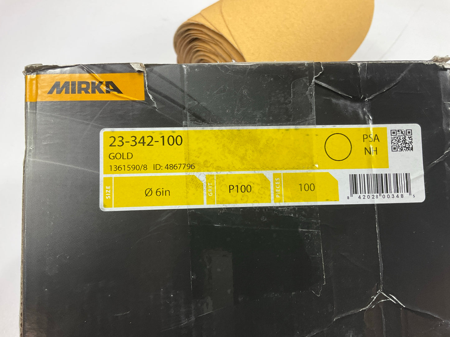 Mirka 23-342-100 Gold 6'' Sticky Back PSA Sanding Discs 100 Grit, 100/Roll
