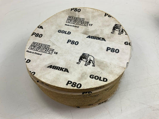 Mirka 23-379-080 Gold 6'' PSA Autobox Sanding Disc, 80 Grit, Qty. 100