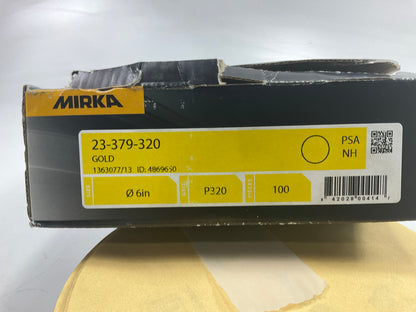 Mirka 23-379-320 Gold 6'' PSA Autobox 320 Grit Sanding Disc (100 Discs / Box)