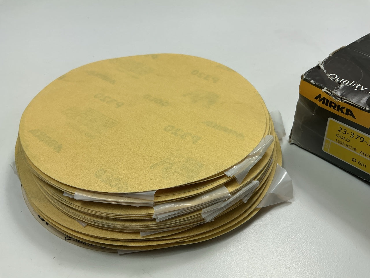 96 Discs Total - Mirka 23-379-320 Gold 6'' PSA Autobox 320 Grit Sanding Disc