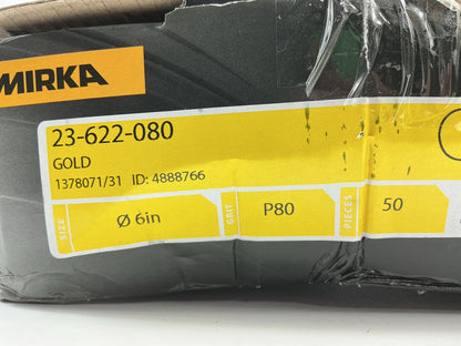 Mirka 23-622-080 Gold 6'' Grip Hook & Loop Sanding Discs 80 Grit, 50/Box