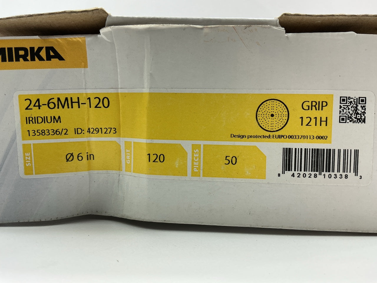 Mirka Iridium 24-6MH-120 Grip-On 6'' 120 Grit Sanding Disc (50 / Box)