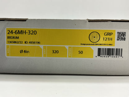 MIRKA 24-6MH-320 IRIDIUM 6'' Grip 121 Hole 320 Grit Sanding Discs, Pack Of 50