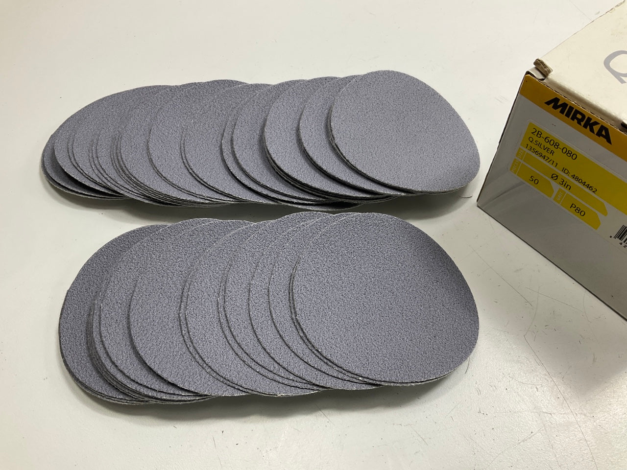 Mirka 2B-608-080 Q. Silver 3'' P80 80 Grit Sanding Discs, 50 Discs Total