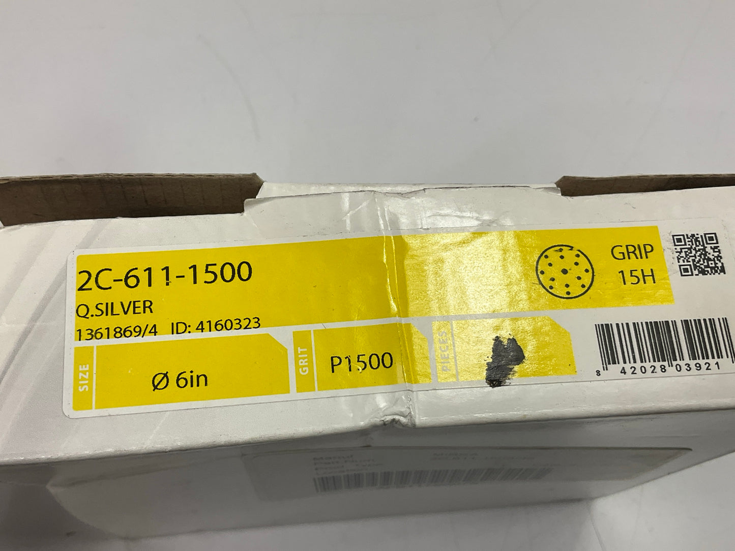Mirka 2C-611-1500 Q.Silver Ace 6'' 1500 Grit 15 Hole Grip Vacuum Disc, Qty 45 Pcs