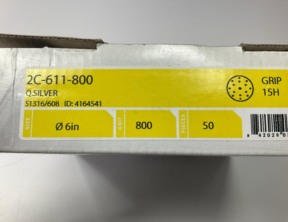 Mirka 2C-611-800 6'' Vacuum Grip, 800 Grit W/ Hole Sanding Discs - Box Of 50