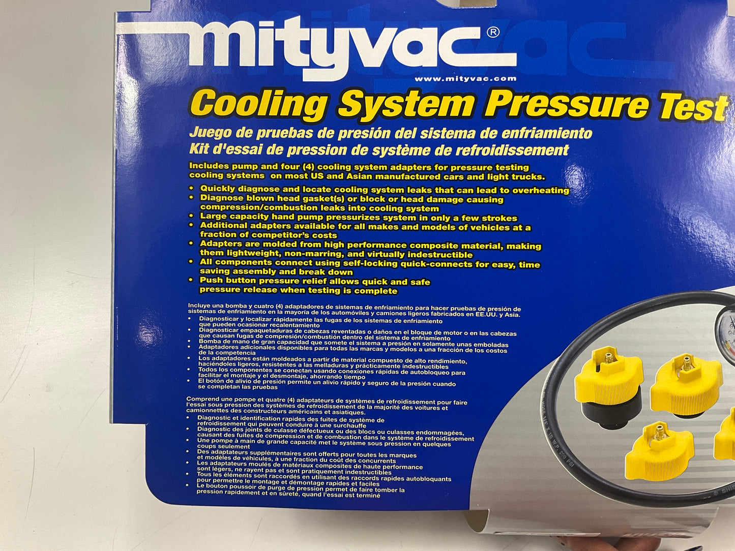 Mityvac MV4530 Automotive Cooling System Pressure Test Kit, Push-button Valve