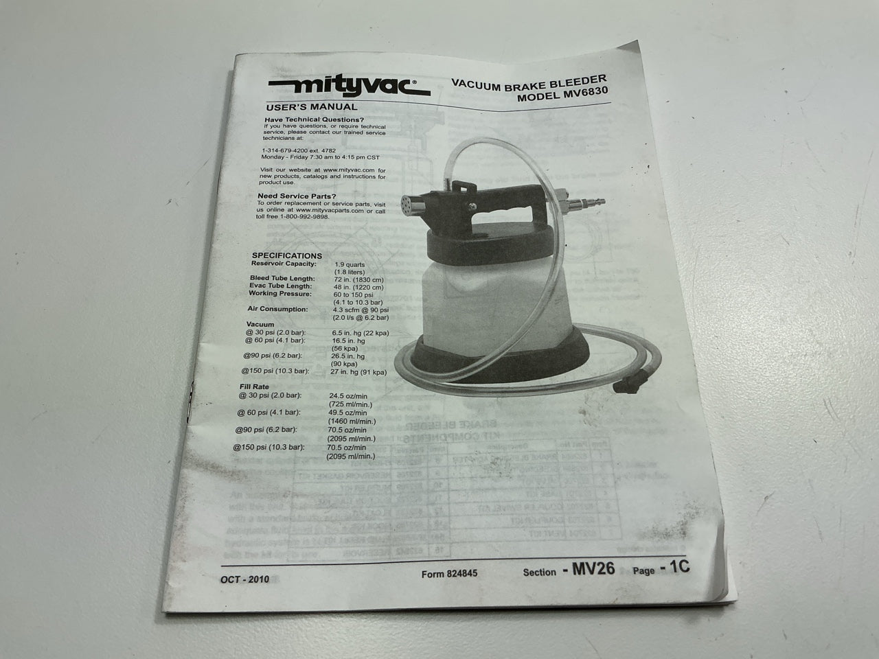 INCOMPLETE, Comes As Shown -  MityVac MV6830 Air Vacuum Brake Bleeder Kit