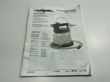 INCOMPLETE, Comes As Shown -  MityVac MV6830 Air Vacuum Brake Bleeder Kit