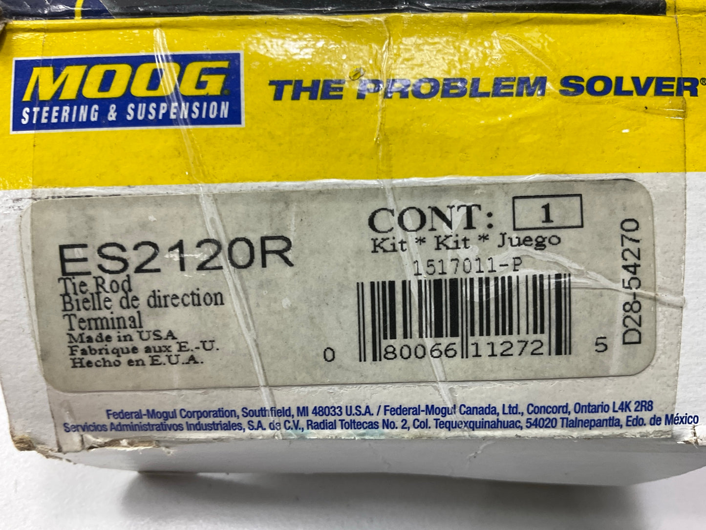 NO HARDWARE Moog ES2120R Front Outer Steering Tie Rod End