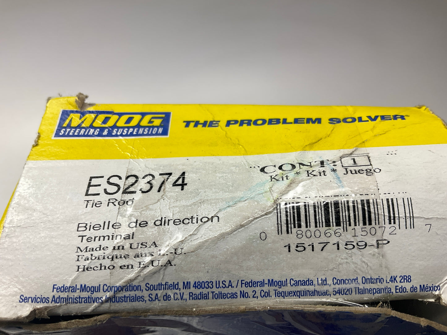 NO HARDWARE - Moog ES2374 Front Inner Steering Tie Rod End