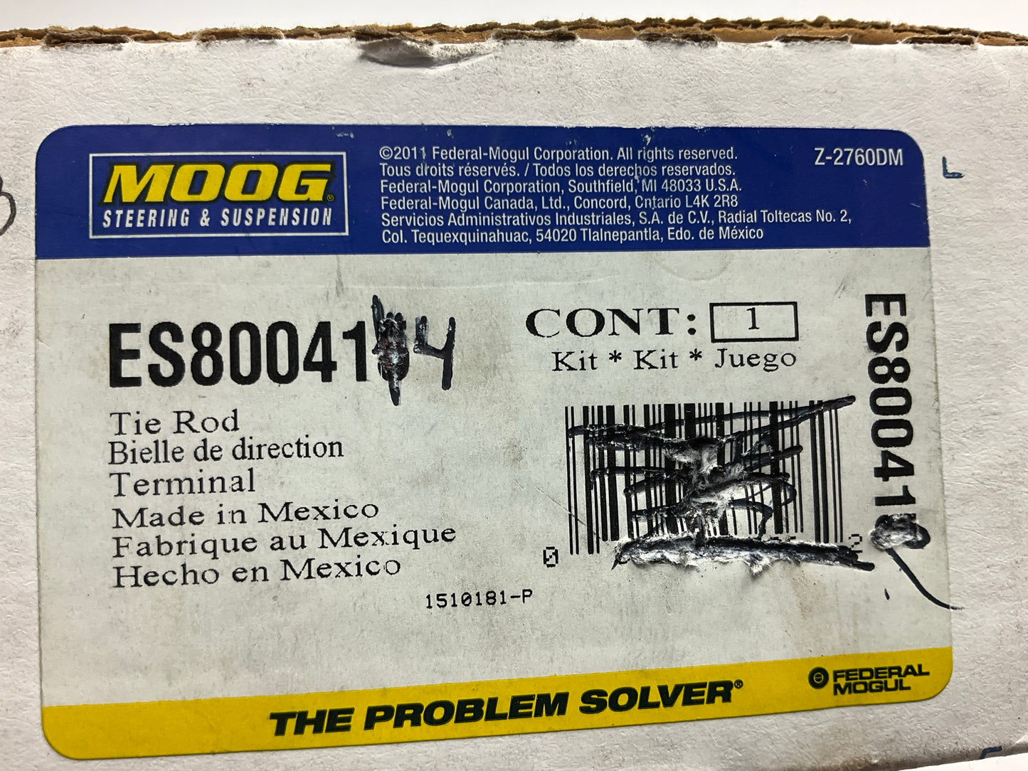 NO HARDWARE - Moog ES800414 Front Right Outer Steering Tie Rod End