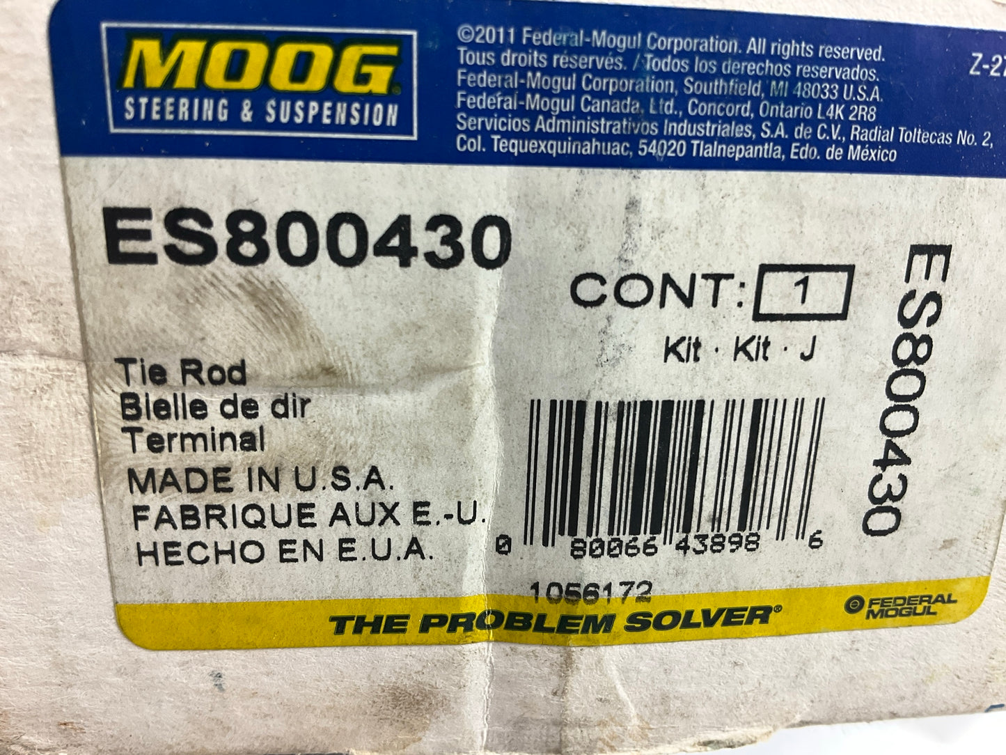 NO HARDWARE - Moog ES800430 Front Right Outer Steering Tie Rod End