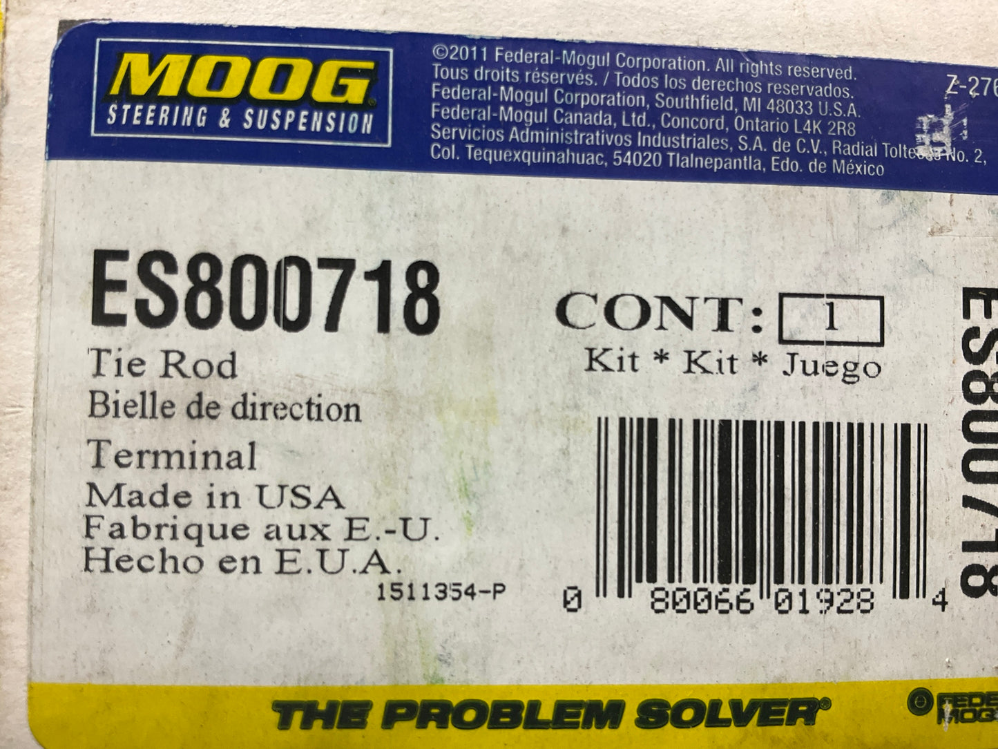 NO HARDWARE - Moog ES800718 Front Right Outer Steering Tie Rod End