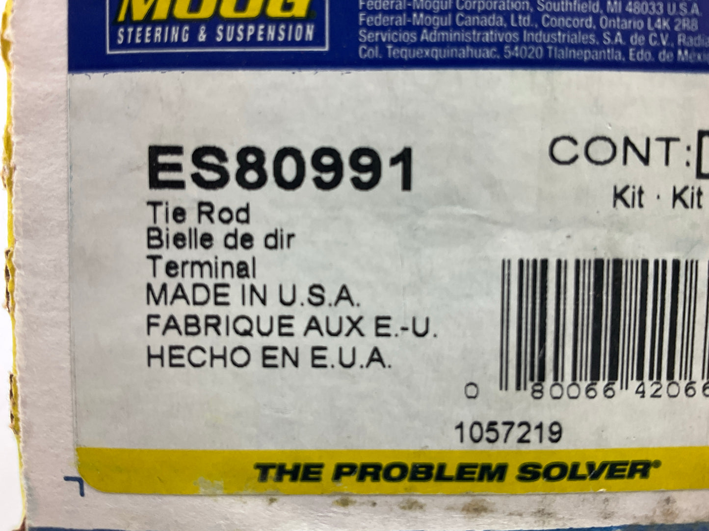 NO HARDWARE - Moog ES80991-INC Front Outer Steering Tie Rod End