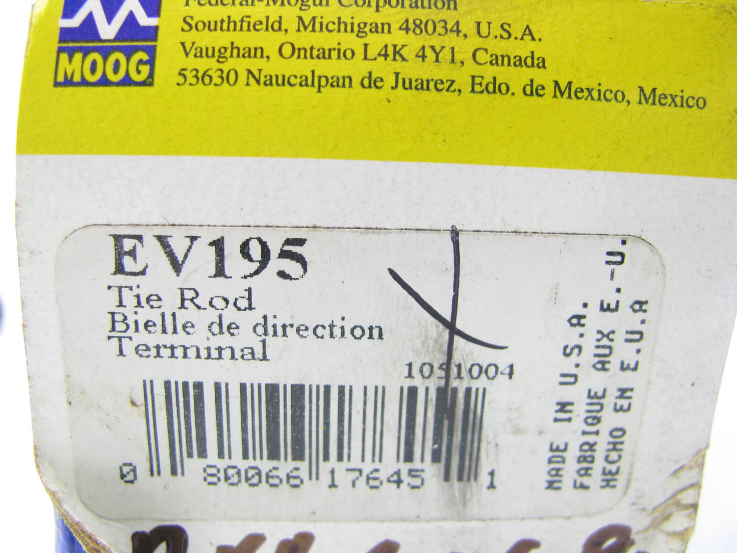 Moog EV195 Inner Steering Tie Rod End