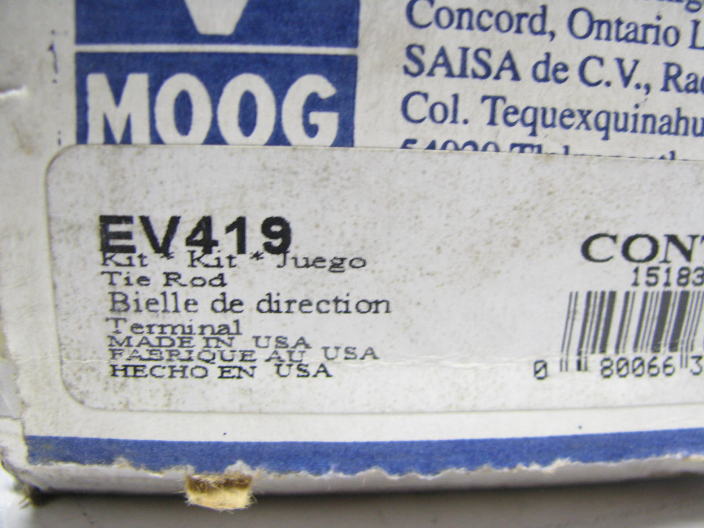 Moog EV419 FRONT INNER Steering Tie Rod End 2000-2006 Ford Focus