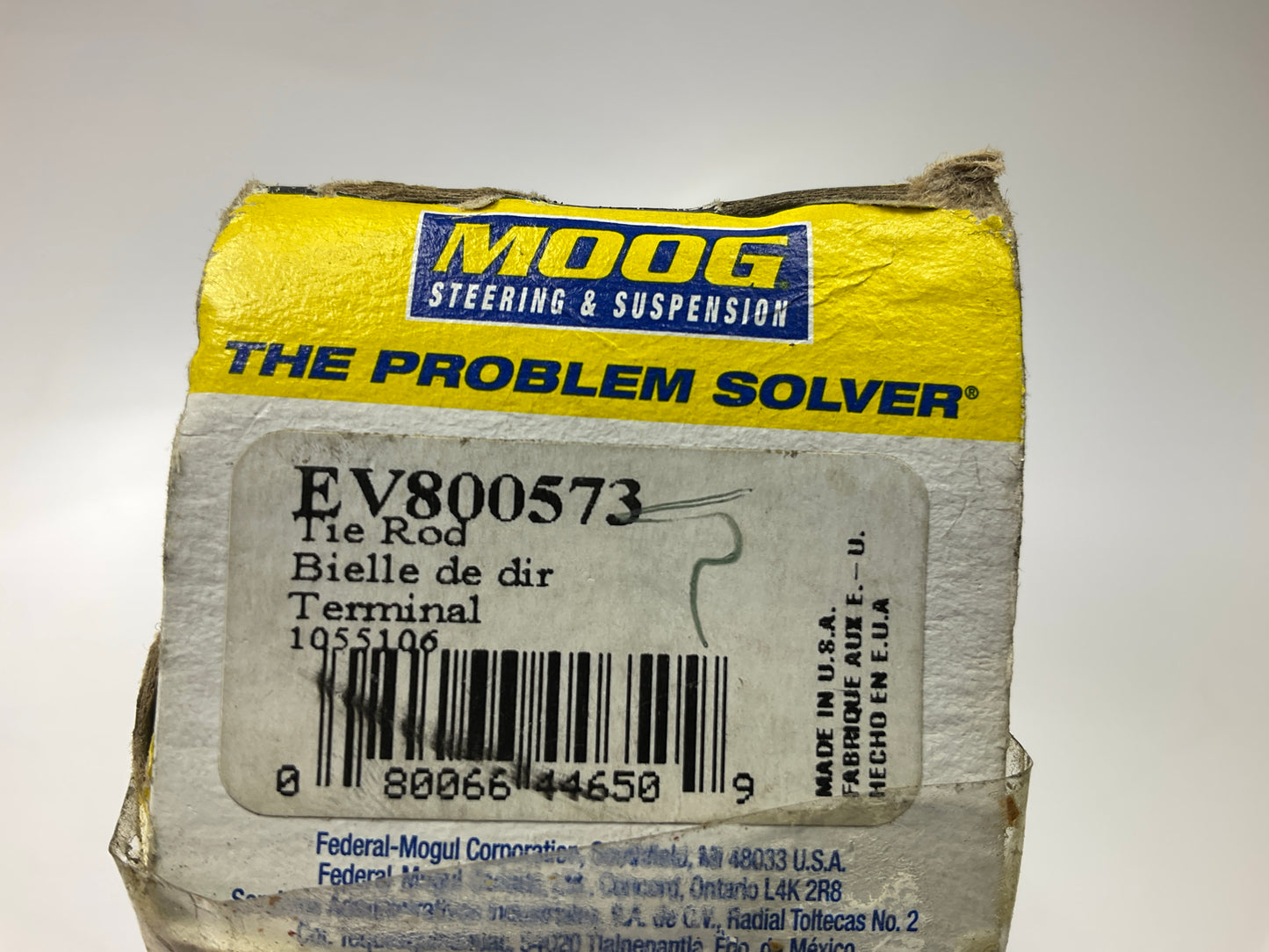 NO HARDWARE - Moog EV800573 Front Inner Steering Tie Rod End