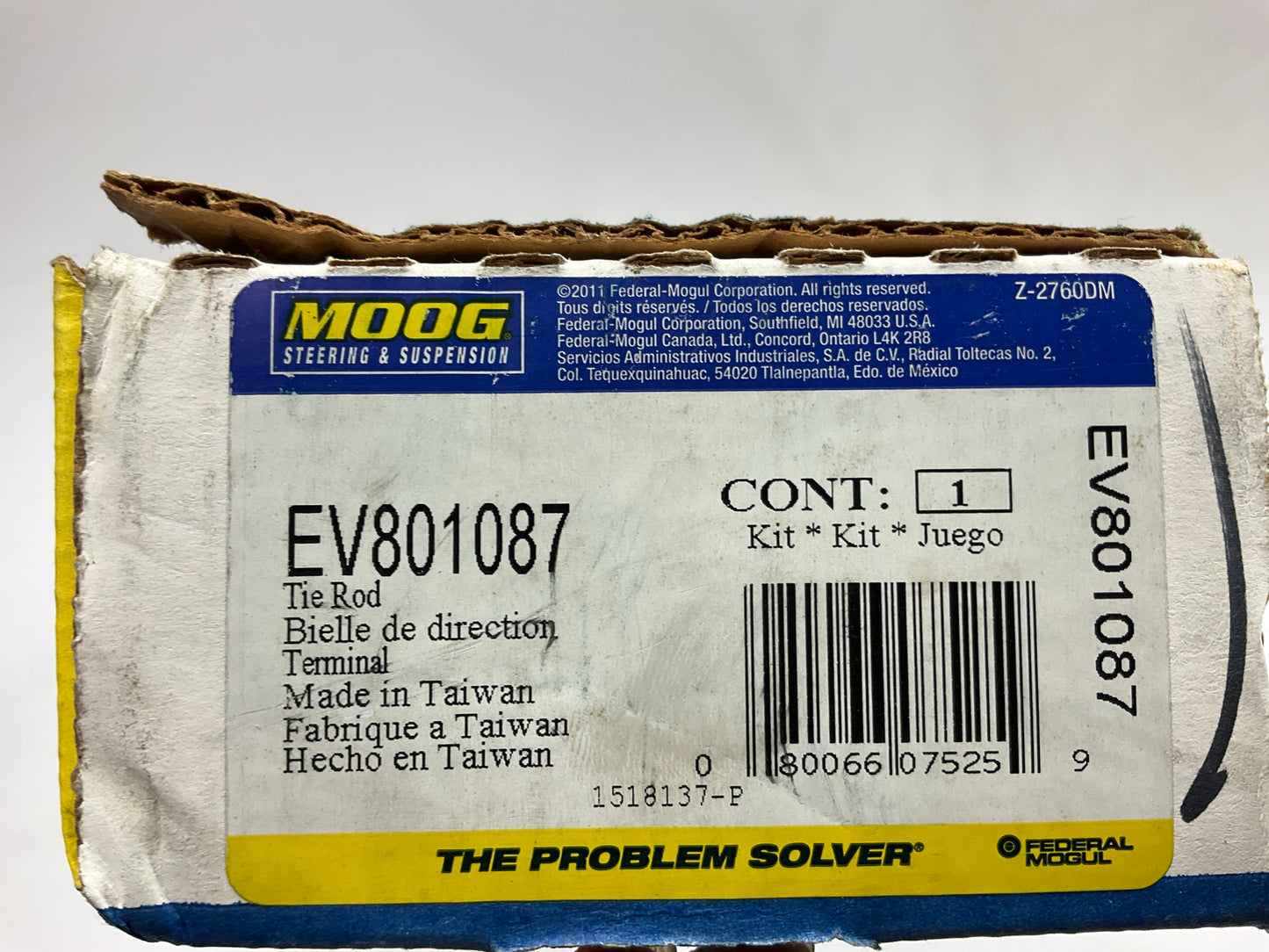 Moog EV801087 Inner Steering Tie Rod End 2010-2017 X3, 2015-2018 X4