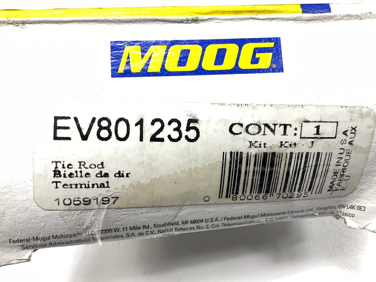MISSING NUT - Moog EV801235 Front Inner Steering Tie Rod End