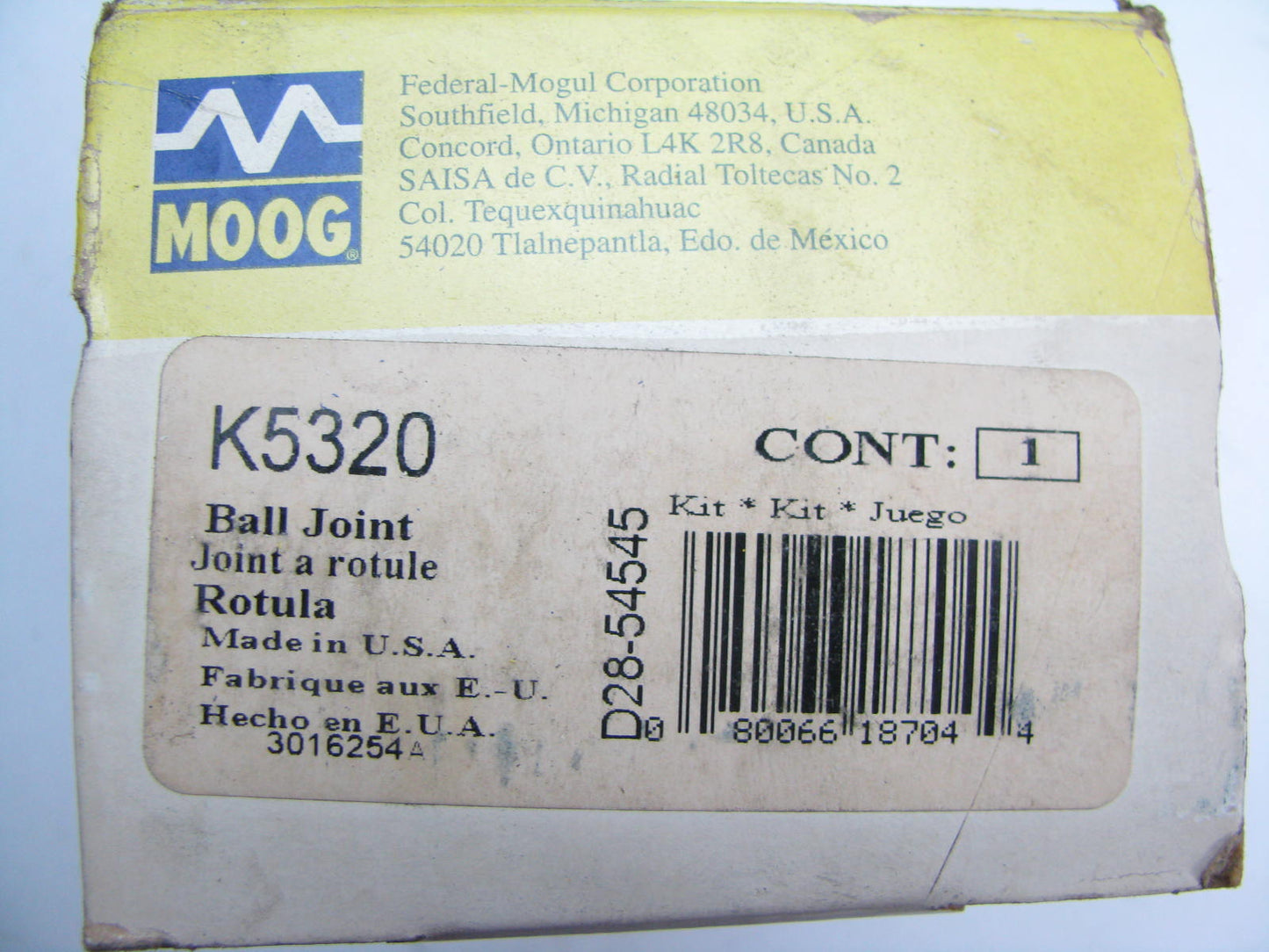 (2) Moog K5320 Suspension Ball Joint - Front Upper