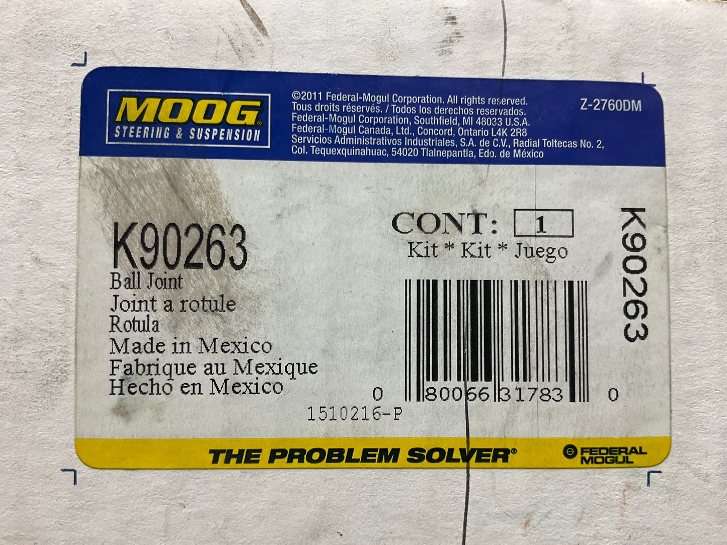 MISSING HARDWARE - Moog K90263 Front Right LOWER Suspension Ball Joint