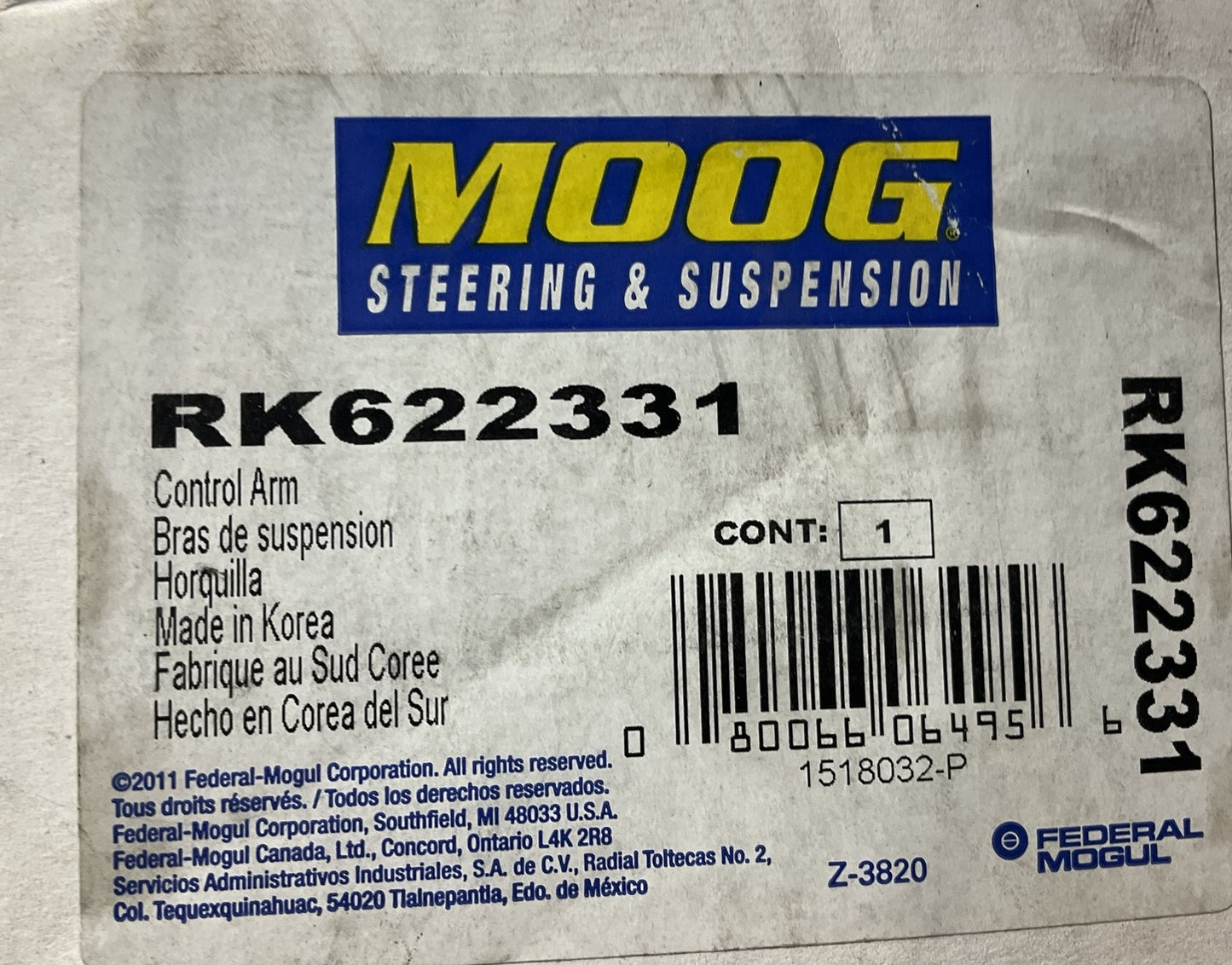 Moog RK622331 Rear Right Upper Suspension Control Arm And Ball Joint